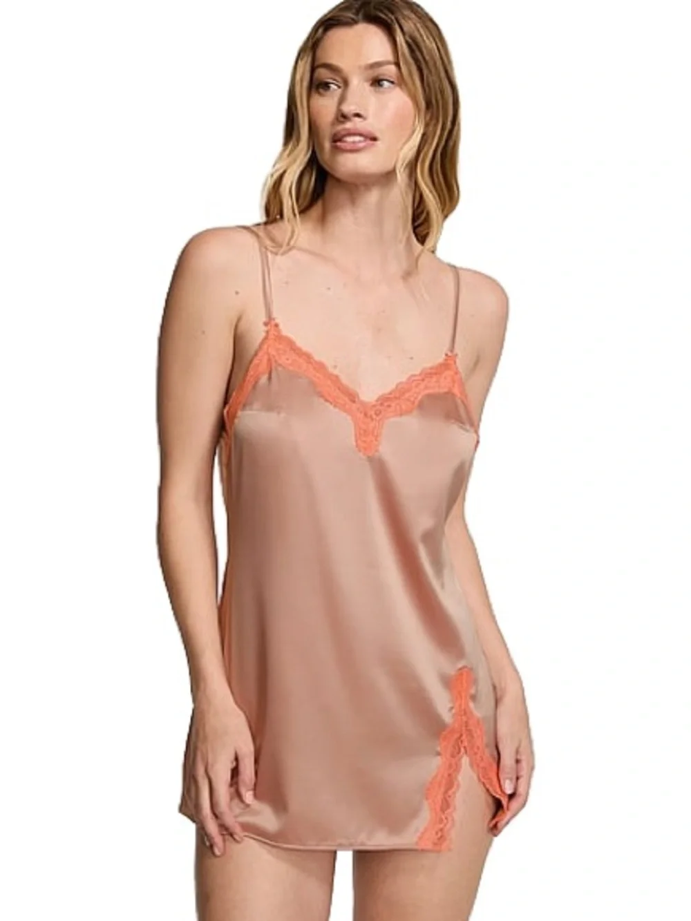 Victoria’s Secret Tease Satin Lace-Trim Mini Slip Dress